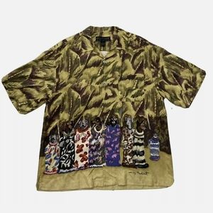 Vintage Guy Buffet Men’s Dog Print Collared Sleeve Button Up Shirt Size Large